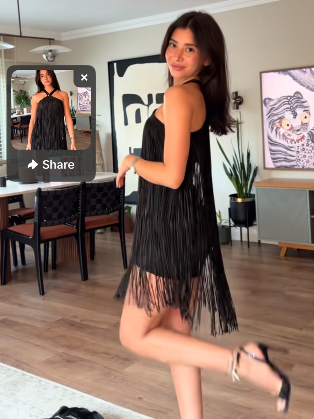 Zara Fringed Halter Dress Fringe Mini Dress in Black Size Small